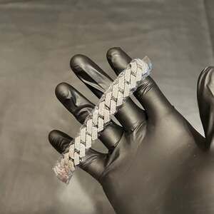 Moissanite Silver 15mm 4 Row Cuban Bracelet 9in VVS1 Brand New